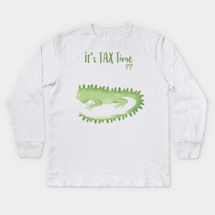 Green Lizard is wondering: Is it TAX time? Kids Long Sleeve T-Shirt